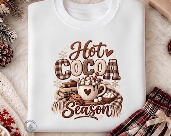 Hot Cocoa Season DTF Transfer, Cozy Winter Mug, Marshmallows, Books, Blanket, Chocolate Drink, Snowflakes, Cute Holiday Gift, Ready to Press