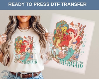 Disney Little Mermaid Ariel DTF Heat Transfer, Under The Sea Princess Outfit, Flounder Sebastian Ocean Fantasy Birthday Girl Gift Idea