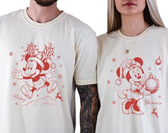 Disney Mickey Minnie Christmas DTF Transfer, Matching Couple Holiday Prints, Santa Hat Characters, Xmas Gifts, Ready to Press Heat Transfer!