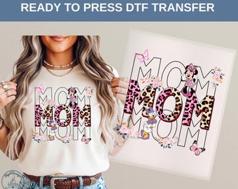 Minnie Daisy Mom Leopard DTF Heat Transfer, Cute Disney Mom Design, Floral Butterfly Style, Trendy Family Outfit Idea, Gift for Mom