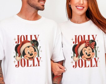 Disney Mickey Minnie Christmas DTF Transfer, Jolly Holiday Couple, Santa Hat Mouse, Matching Xmas Gift, Ready to Press Heat Transfer Prints!