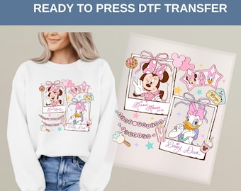 Transfert DTF Minnie Mouse & Daisy Duck Disney, Best Friends Forever Pink Bow Dtf Disney, Jolie fille Saint-Valentin prête à presser transfert à chaud
