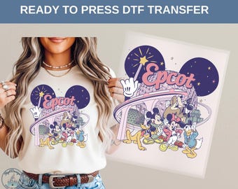 Mickey Minnie Donald Goofy Pluto DTF Heat Transfer, Disney Epcot Park Theme Retro Group Characters Shirt Gift Idea Travel Style,Disney Tee