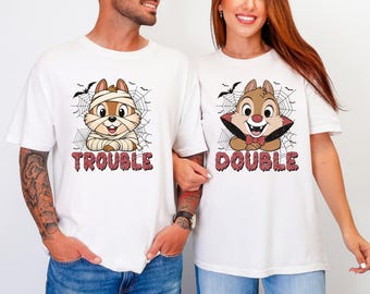 Chip and Dale Halloween DTF Transfer, Mummy and Vampire Duo, Trouble Graphic, Spooky Bat Web, Cute Character, Iron On Transfer, Craft Gift!