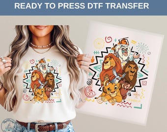 Lion King Simba DTF Heat Transfer Disney Mufasa Scar Rafiki Timon Pumbaa Zazu Safari Cartoon Family Park Trip Shirt Gift Idea, Disney tee