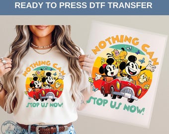 Mickey Minnie Pluto Road Trip DTF Transfer, Vintage Car Sunset Theme, Disney Family Vacation Outfit, Summer Trip Gift Idea Shirt, Disney Tee
