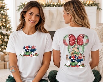 Disney Mickey Minnie Christmas DTF Transfer, Mickey Mouse, Minnie Mouse, Castle Bow, Holiday Print, Xmas Gift, Heat Transfer, Ready to Press