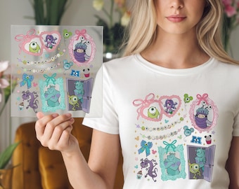Transfert DTF Monstres Disney, Mike Wazowski Sulley Boo prêt à imprimer, feuille de transfert Disney Pixar, chemise monstre esthétique mignon, Disneyworld