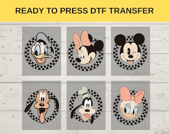 Retro Mickey and Friends checkered Dtf,Disney Characters Matching Shirt Shirt dtf,Disney Ready to Press,Disney Gift dtf,Disney Trip DTF