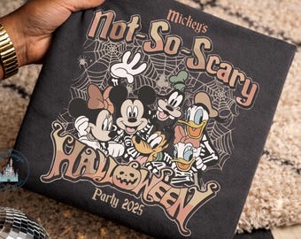 Disney Halloween DTF Transfer, Mickey Not So Scary Halloween Party Mickey Minnie Goofy Donald Daisy Skeleton Costume Trip, Disney Dtf
