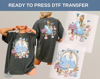 Disney Cinderella DTF Transfer, Glass Slipper Sewing Mice Fairy Tale Princess Castle Trip Girls Matching Dtf Gift, Disney Dtf