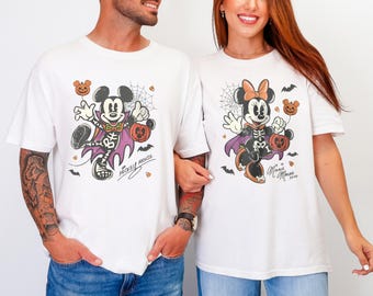 Disney Halloween DTF Transfer, Mickey Minnie Skeleton, Pumpkin Ghost, Spooky Couple Tee, Cute Fall Iron On, Halloween Gift, Cricut Craft DIY