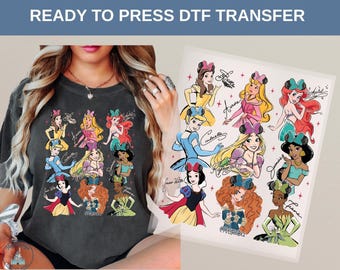 Disney Princess Minnie Ears DTF Heat Transfer Belle Ariel Cinderella Rapunzel Jasmine Tiana Merida Cute Girls Magic Gift Idea, Disney Tee