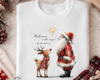 Santa Reindeer Christmas DTF Transfer, Believe in the Magic of Christmas, Vintage Holiday Print, Xmas Gift, Christmas Heat Transfer, Joyful!