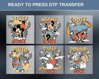 Disney Mickey Minnie Donald Daisy Goofy Pluto DTF Transfer Bundle Shirt Print Family Matching Tee Iron On Design , Disney Tee