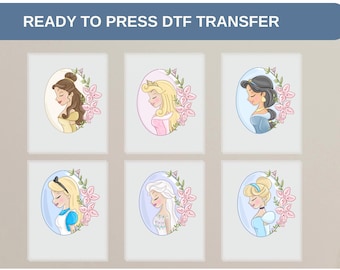Transfert DTF, personnages de princesse Disney, prêt à presser, t-shirt princesse Disney, princesse Dtf, princesse Disney DTF, Disney Dtf