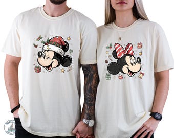 Disney Mickey Minnie Christmas DTF Transfer, Santa Hat Mickey Mouse, Minnie Mouse Bow, Holiday Art, Xmas Gift, Ready to Press Heat Transfer!