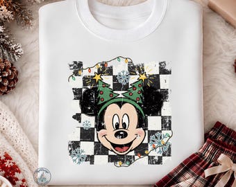 Disney Mickey Mouse Christmas DTF Transfer, Buffalo Plaid, Tree Ears, Holiday Lights, Snowflakes, Xmas Prints, Ready to Press Heat Transfer!