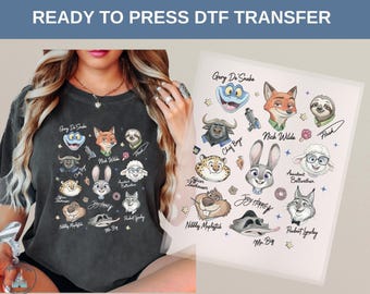 Zootopia Characters DTF Heat Transfer, Nick Wilde Judy Hopps Flash Cute Faces Design, Disney Cartoon Animal Shirt, Kids Gift Idea,Disney Tee