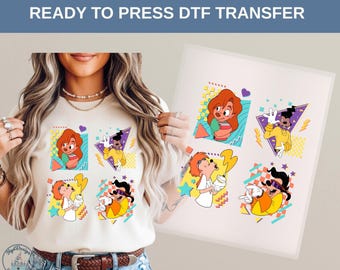 Film Disney, un film loufoque, Max Goof, Roxanne, style CPL rétro des années 90, amis dessin animé, transfert DTF pour t-shirt, Disney vintage, t-shirt Disney