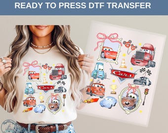 Disney Cars DTF transfert thermique Lightning McQueen Mater Mack shérif Guido Racing anniversaire parc vacances chemise pour enfants, t-shirt Disney
