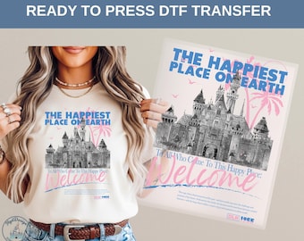 Disney Castle DTF Transfer, Happiest Place On Earth Shirt, Magic Kingdom Vintage Design, Disneyland Trip Gift, Family Outfit Tee, Disney Tee