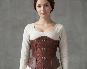 Women Faux Leather Under bust Corset Front Metal Claps Steampunk Bustier