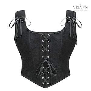 Damen Gothic Viktorianisches Korsett Top Punk Schnürweste mit seitlichem Reißverschluss Black (As In Photo)