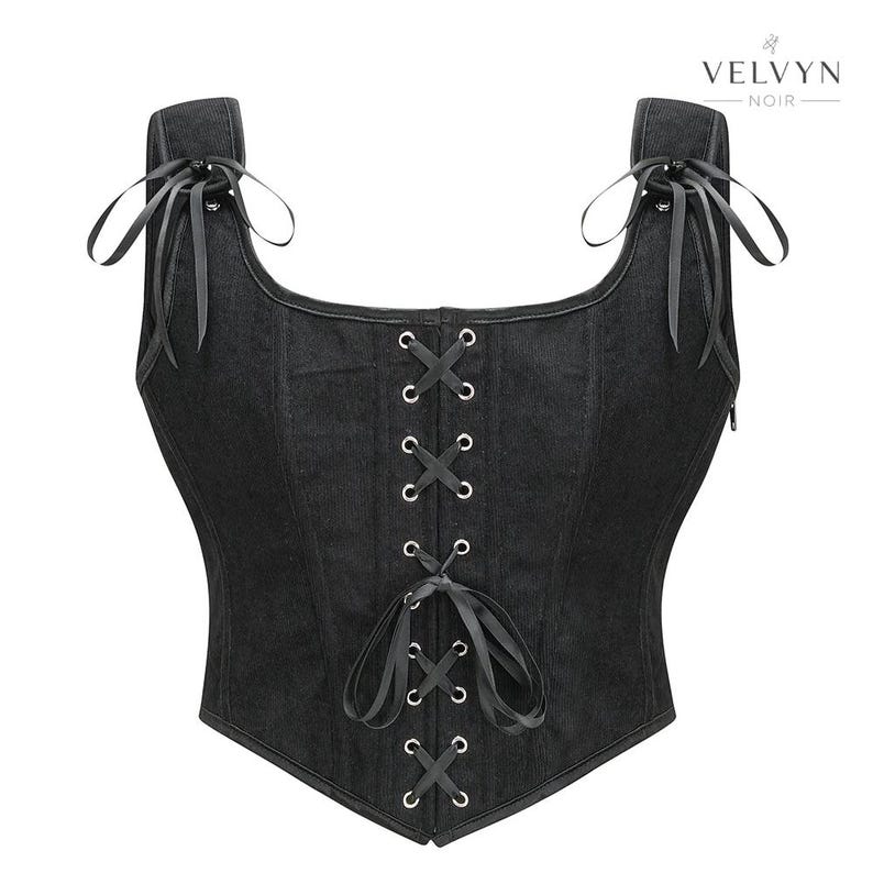 Damen Gothic Viktorianisches Korsett Top Punk Schnürweste mit seitlichem Reißverschluss Black (As In Photo)