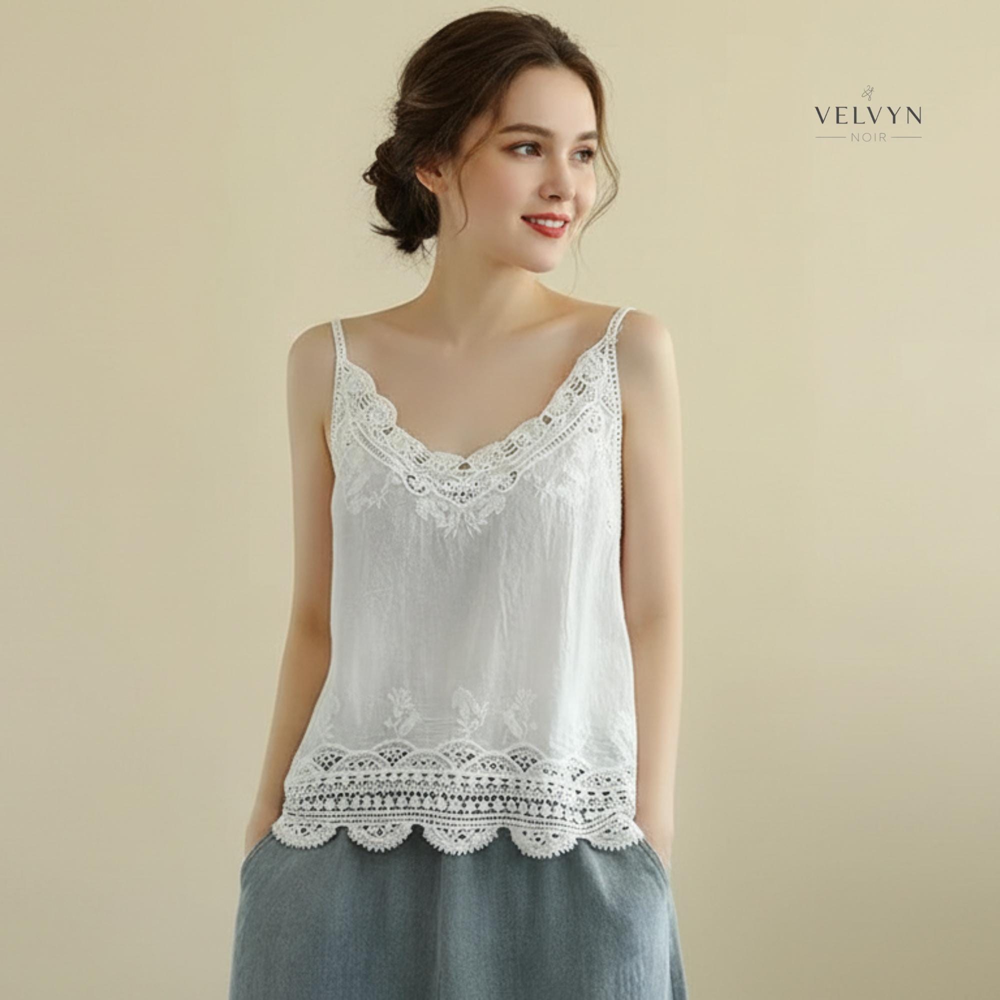 White Cotton Vintage Camisole - Etsy Canada