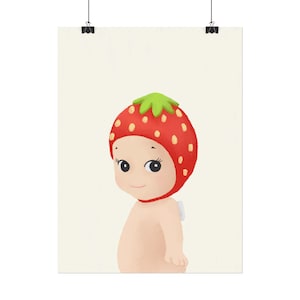 Strawberry Sonny Angel Wall Art, Free Shipping, Crayon Hand-Made Rolled Poster, Fruit Sonny Angel Print | Illustration, Pastel, Room Decor image 6
