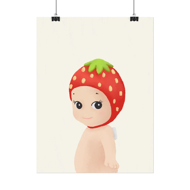 Strawberry Sonny Angel Wall Art, Free Shipping, Crayon Hand-Made Rolled Poster, Fruit Sonny Angel Print | Illustration, Pastel, Room Decor image 6