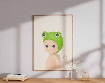 Frog Sonny Angel Poster, Cute Frog Wall Art Print, Kawaii Nursery Decor, Collectible Character Illustration, Aesthetic Room Decor