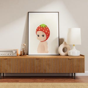 Strawberry Sonny Angel Wall Art, Free Shipping, Crayon Hand-Made Rolled Poster, Fruit Sonny Angel Print | Illustration, Pastel, Room Decor image 3