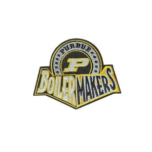 May include: Embroidered patch featuring the Purdue Boilermakers logo. The patch has a black and gold color scheme, with the word "PURDUE" arched across the top. The word "BOILERMAKERS" is displayed in a stylized font.