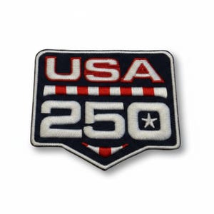 USA 250 Embroidered Patch – American Red White Blue Applique for Jacket