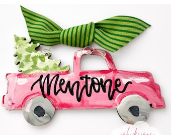 Custom Hand-Painted Red Truck Christmas Ornament | Personalized Name Tree Decor