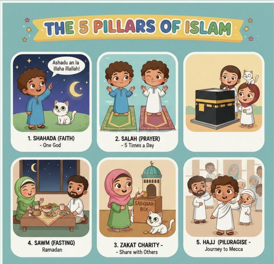 Five Pillars of Islam Poster | Kids' Islamic Nursery Art (printable) - Etsy