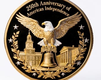 250th Anniversary American Independence Coin, Double Sided Printed Commemorative Medal, Eagle & Liberty Bell, USA History Collector Gift