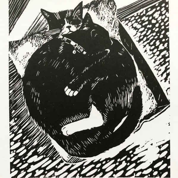 Black and White Cat Art Print - Etsy