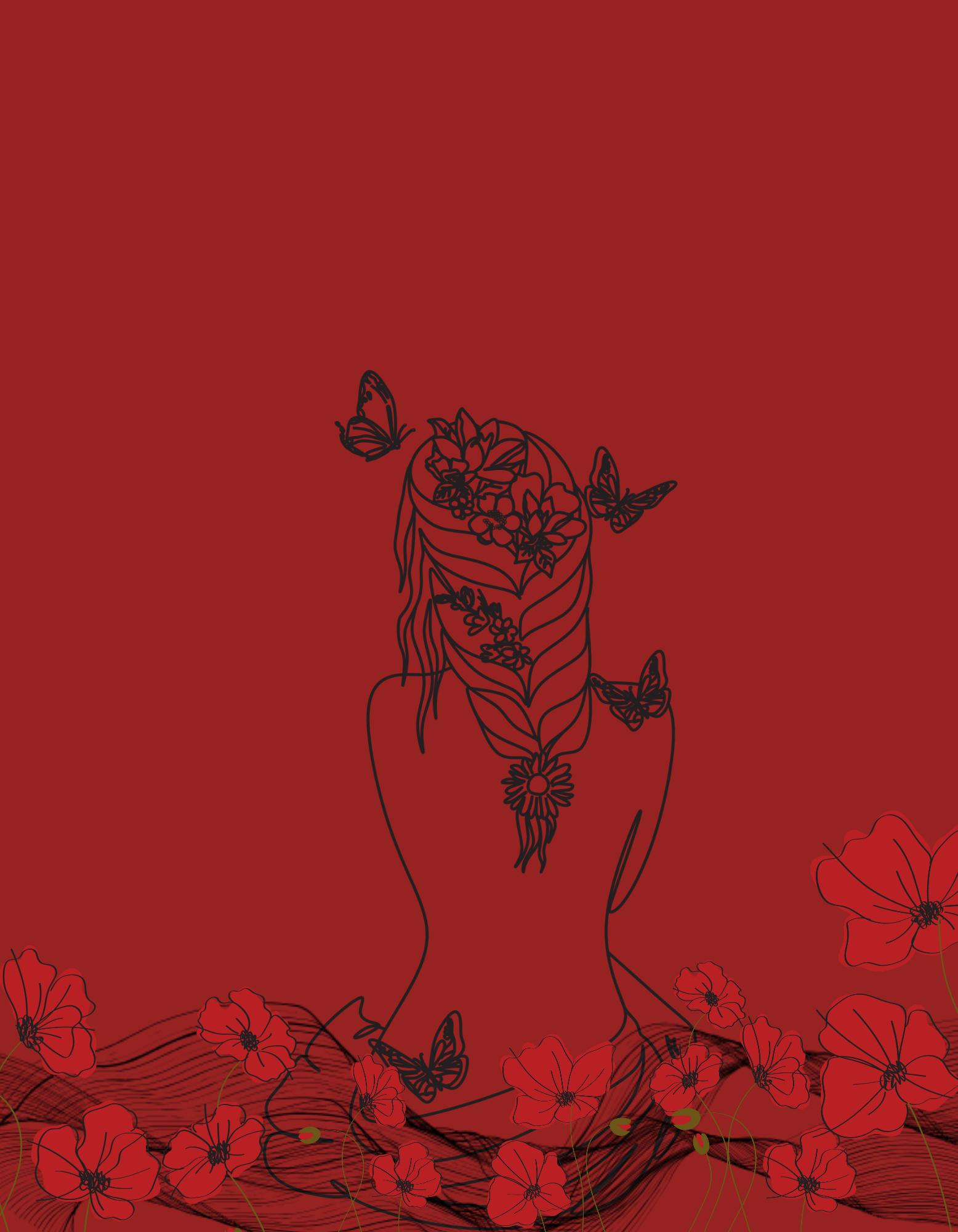 Red Passion Line Art Print Set, Minimalist Woman Portrait, Floral Wall ...