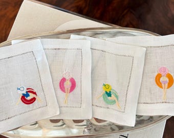 Pool Girl Embroidered Cocktail Napkins - Set of 4