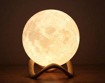 3D Mond Lampe mit 3D-gedrucktem Ständer |  LED Nachtlicht | Geschenkidee | Einzigartiges 3D-Druck Deko Licht | Handmade Geschenk
