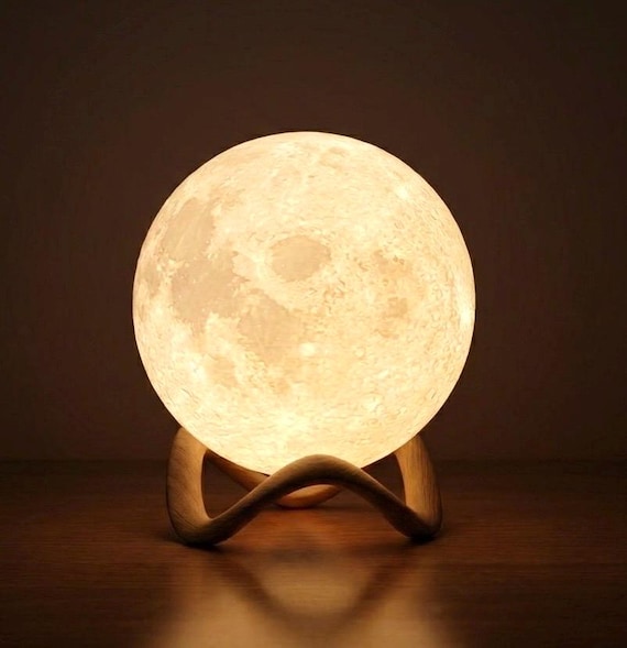 3D Mond Lampe mit 3D-gedrucktem Ständer |  LED Nachtlicht | Geschenkidee | Einzigartiges 3D-Druck Deko Licht | Handmade Geschenk