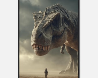 Arte mural de T-Rex: póster prehistórico realista, decoración jurásica, impresión enmarcada