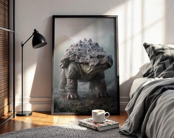 Póster de Ankylosaurus / Arte mural de dinosaurio acorazado / Lámina de dinosaurio prehistórico / Decoración de la era jurásica