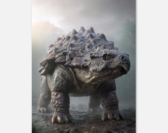 Impresión de Ankylosaurus / Póster de dinosaurio acorazado / Arte mural de dinosaurios prehistóricos / Obra de arte de la era jurásica / Descarga instantánea