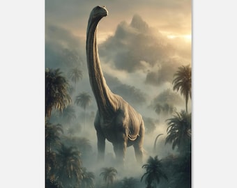 Póster imprimible de Brachiosaurus: Dinosaurio realista, decoración prehistórica de la selva