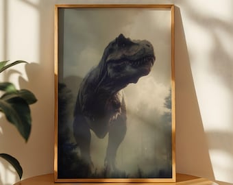 Arte mural de T-Rex, póster realista de dinosaurio, decoración prehistórica, impresión cinematográfica grande de vida silvestre