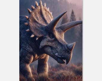 Lámina decorativa imprimible de Triceratops / Impresión digital de dinosaurio / Decoración jurásica / Descarga instantánea